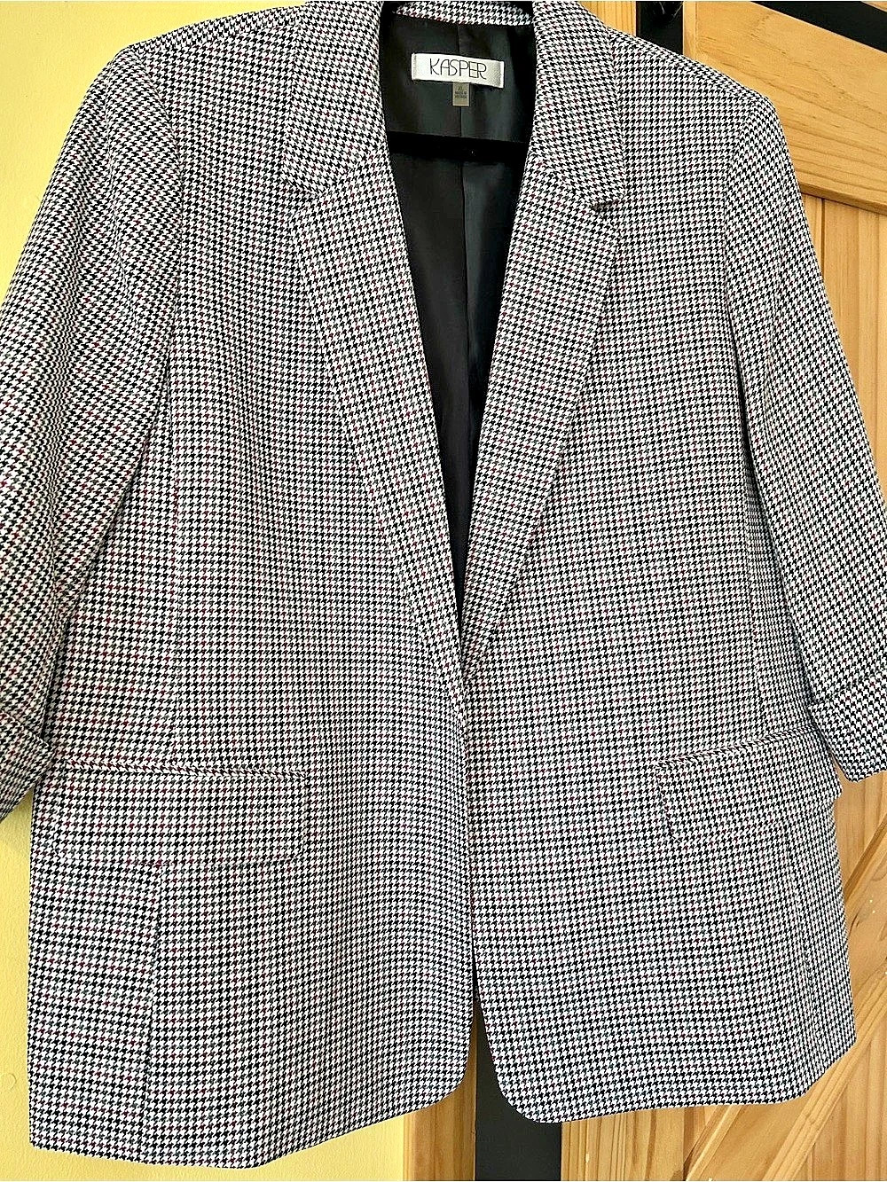 Kasper Houndstooth Open-Front Blazer Black & White XL